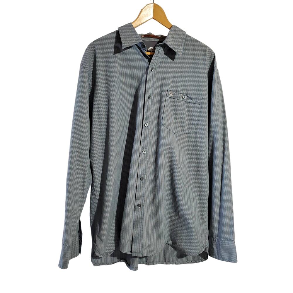 Timberland Men's Pinstripe Button Up Long Sleeve Shirt Size L Gray Blue Collared